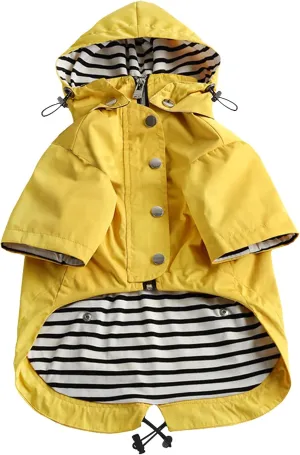 Morezi Dog Zip Up Raincoat with Reflective Buttons, Rain/Water Resistant, Adjustable Drawstring, Removable Hood, Raincoats with Legs 8lbs to 80lbs Available - Yellow - XL