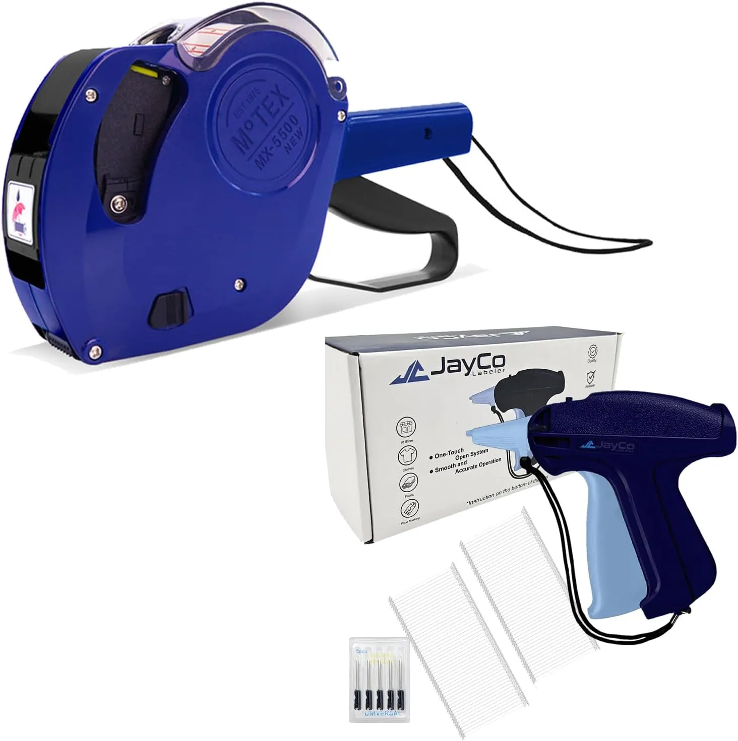 Motex MX-5500 New Version 1 Line 8 Digits Price Tag Gun and JayCo Tagging Gun with 5,000 2 Inch Barbs and 6 Steel Needles Kit (Dark Blue)