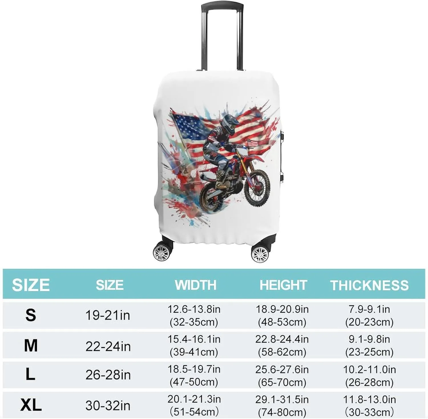 Motocross USA Flag Travel Suitcase Protector Luggage Cover Protective Washable Anti-scratch Baggage Cover