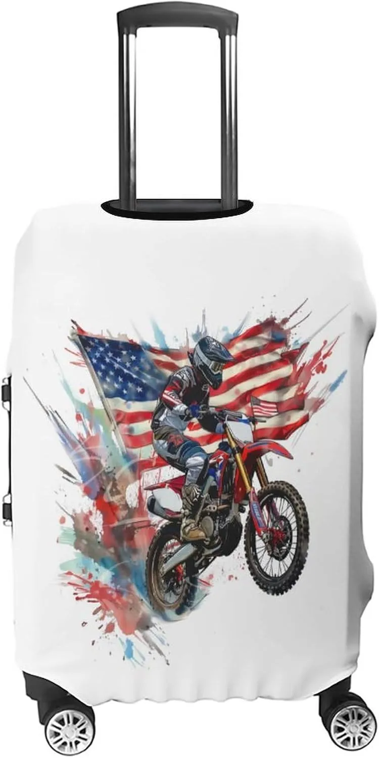 Motocross USA Flag Travel Suitcase Protector Luggage Cover Protective Washable Anti-scratch Baggage Cover