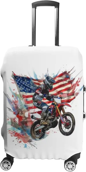Motocross USA Flag Travel Suitcase Protector Luggage Cover Protective Washable Anti-scratch Baggage Cover