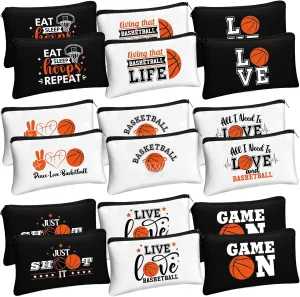 Moukeren 18 Pcs Basketball Gifts Basketball Makeup Bag Accessories Funny Travel Bags for Teen Cosmetic Zipper Pouch for Team Players Lover, 8.27 x 5.12 Inch