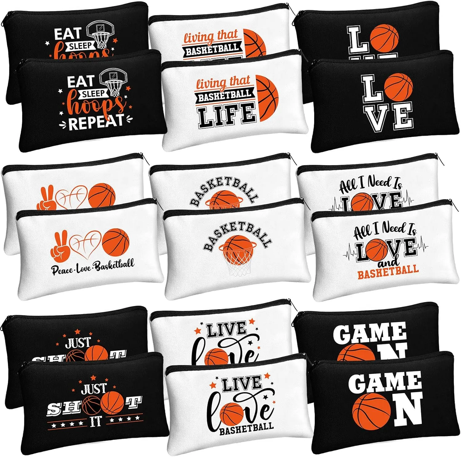 Moukeren 18 Pcs Basketball Gifts Basketball Makeup Bag Accessories Funny Travel Bags for Teen Cosmetic Zipper Pouch for Team Players Lover, 8.27 x 5.12 Inch