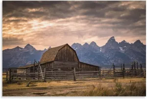 Moulton Barn Wall Art Grand Teton Rustic Landscape Wall Art Nature Art Decor Canvas Posters Prints Picture for Living Room Bedroom Office Kitchen Decor 16x24inch(40x60cm) Unframe-Style