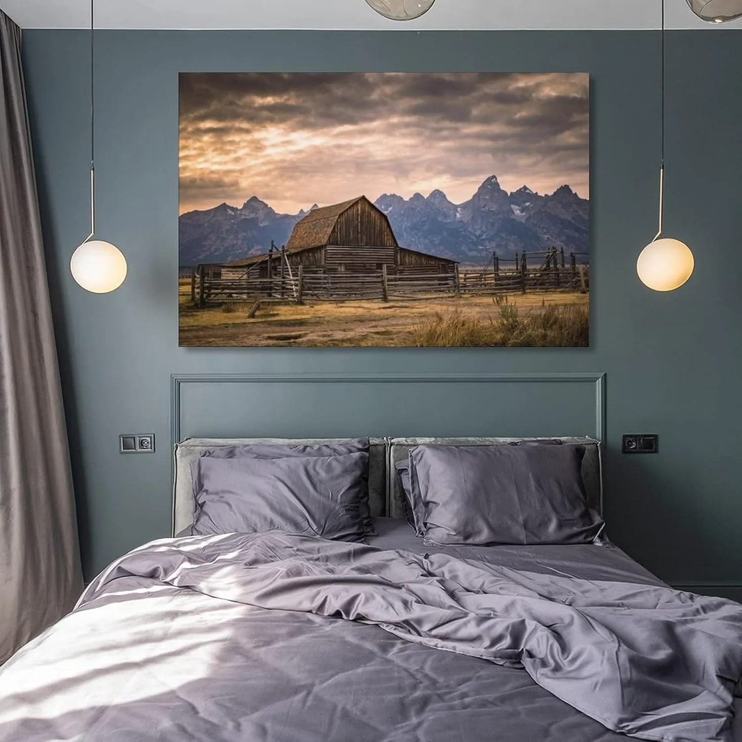 Moulton Barn Wall Art Grand Teton Rustic Landscape Wall Art Nature Art Decor Canvas Posters Prints Picture for Living Room Bedroom Office Kitchen Decor 16x24inch(40x60cm) Unframe-Style