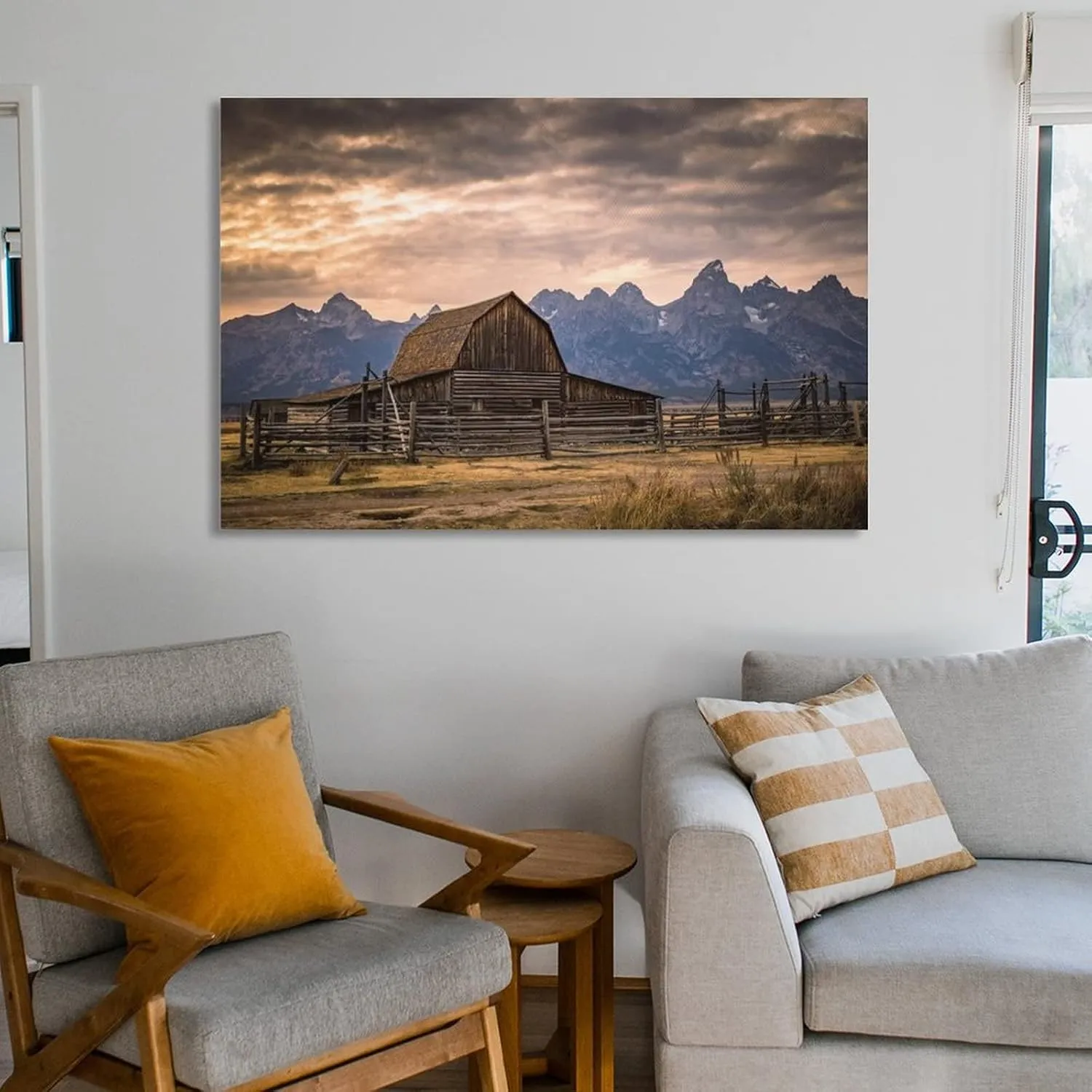 Moulton Barn Wall Art Grand Teton Rustic Landscape Wall Art Nature Art Decor Canvas Posters Prints Picture for Living Room Bedroom Office Kitchen Decor 16x24inch(40x60cm) Unframe-Style