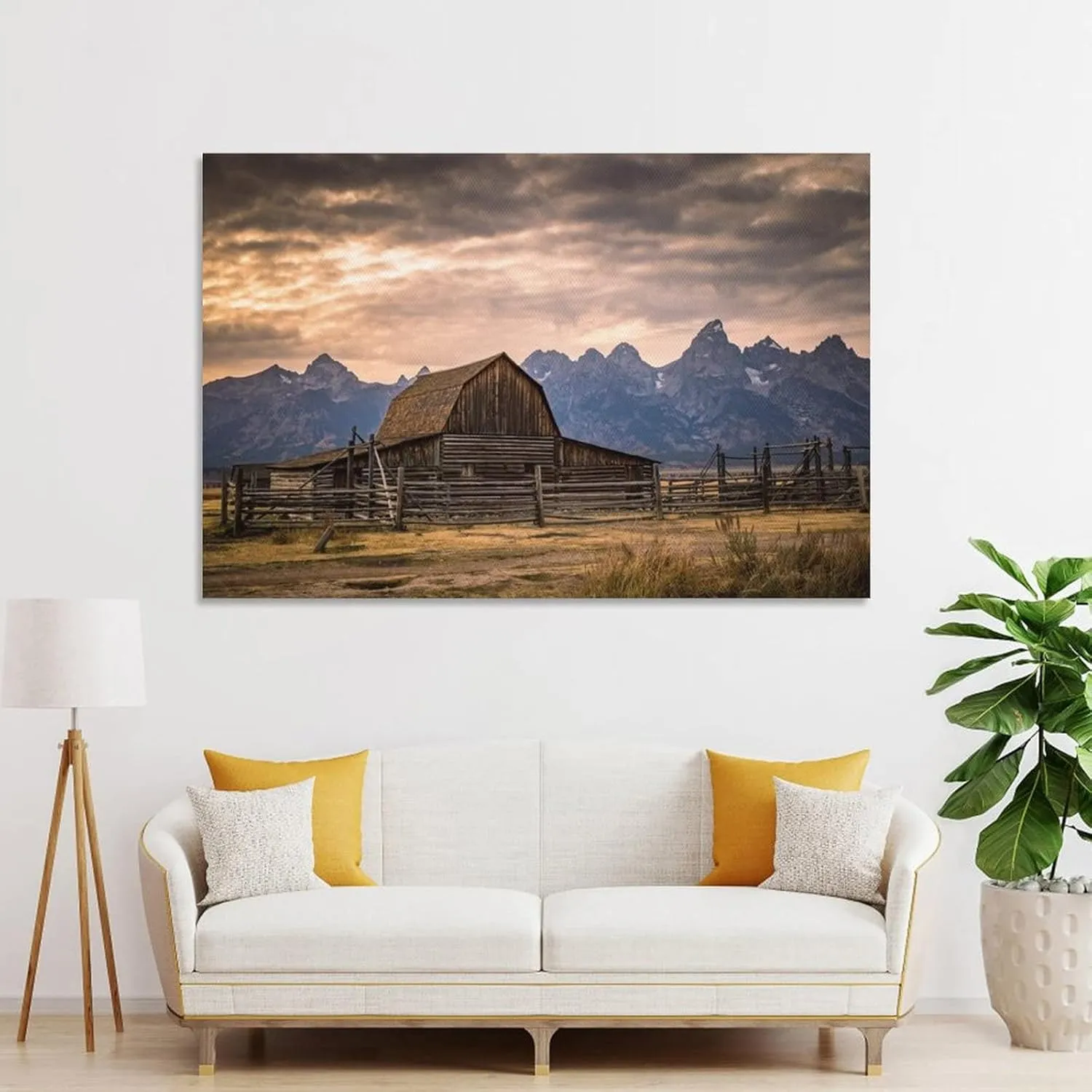 Moulton Barn Wall Art Grand Teton Rustic Landscape Wall Art Nature Art Decor Canvas Posters Prints Picture for Living Room Bedroom Office Kitchen Decor 16x24inch(40x60cm) Unframe-Style