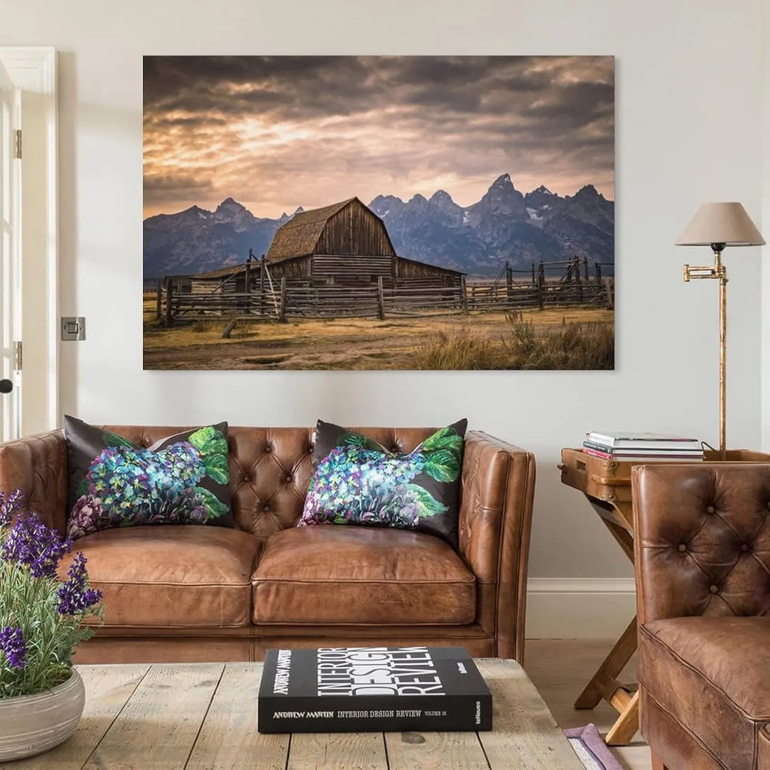 Moulton Barn Wall Art Grand Teton Rustic Landscape Wall Art Nature Art Decor Canvas Posters Prints Picture for Living Room Bedroom Office Kitchen Decor 16x24inch(40x60cm) Unframe-Style