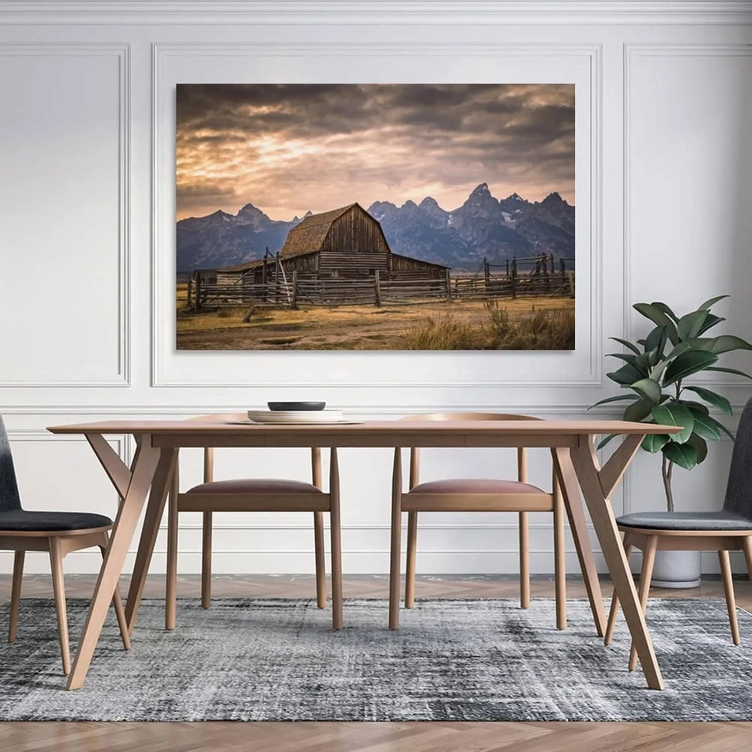 Moulton Barn Wall Art Grand Teton Rustic Landscape Wall Art Nature Art Decor Canvas Posters Prints Picture for Living Room Bedroom Office Kitchen Decor 16x24inch(40x60cm) Unframe-Style