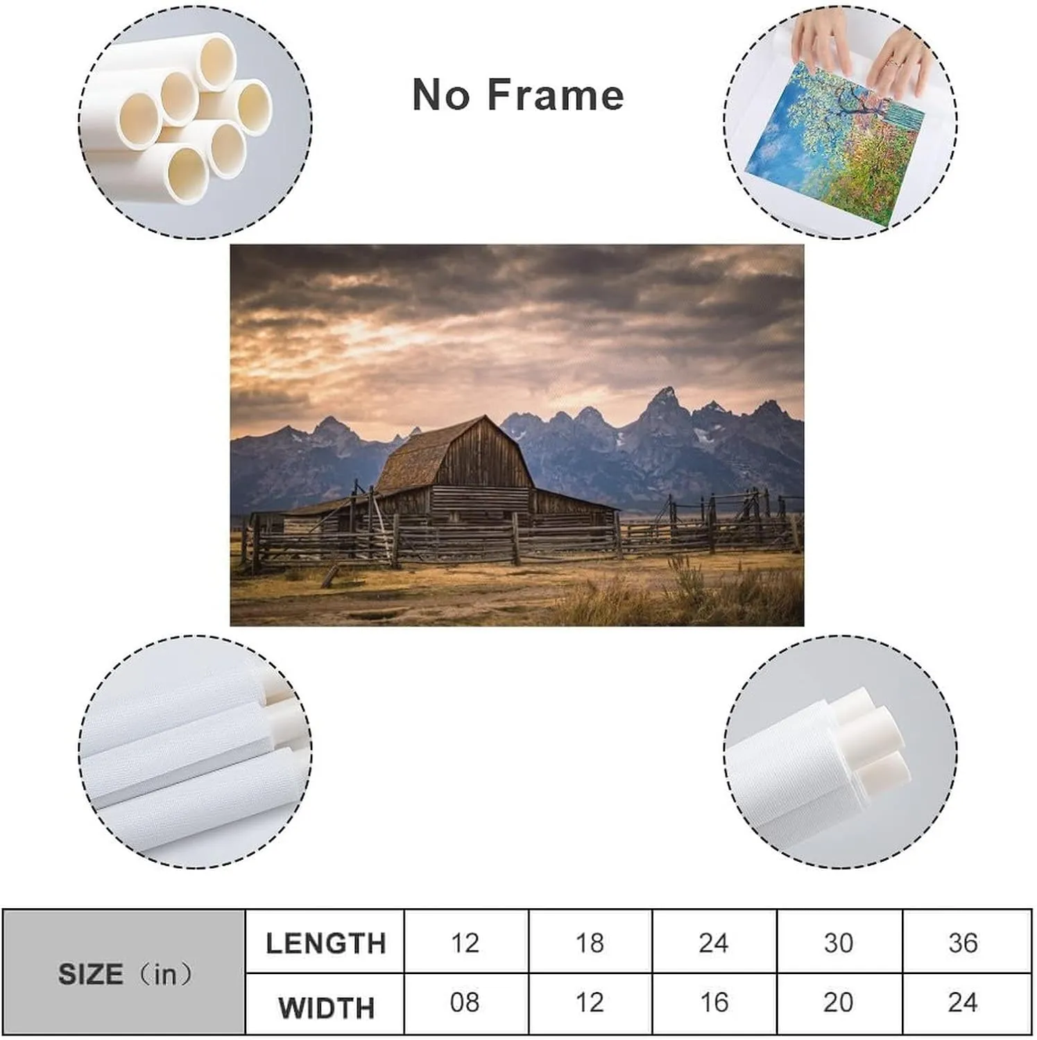 Moulton Barn Wall Art Grand Teton Rustic Landscape Wall Art Nature Art Decor Canvas Posters Prints Picture for Living Room Bedroom Office Kitchen Decor 16x24inch(40x60cm) Unframe-Style
