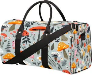 Mushrooms Snails Travel Duffel Bag, Butterflies Ladybugs Sports Gym Bag, Foldable Weekender Overnight Tote Bag Carry on Luggage Handbag for Yoga Workout