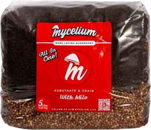 Mycelium Mushroom Growing Kit I CVG Substrate (Coco Coir, Vermiculite, Gypsum) with Milo Grain I High Yield Proprietary Mix I Sterilized Mushroom Grow Bag for Starter & Pro Home Growers, 5lbs