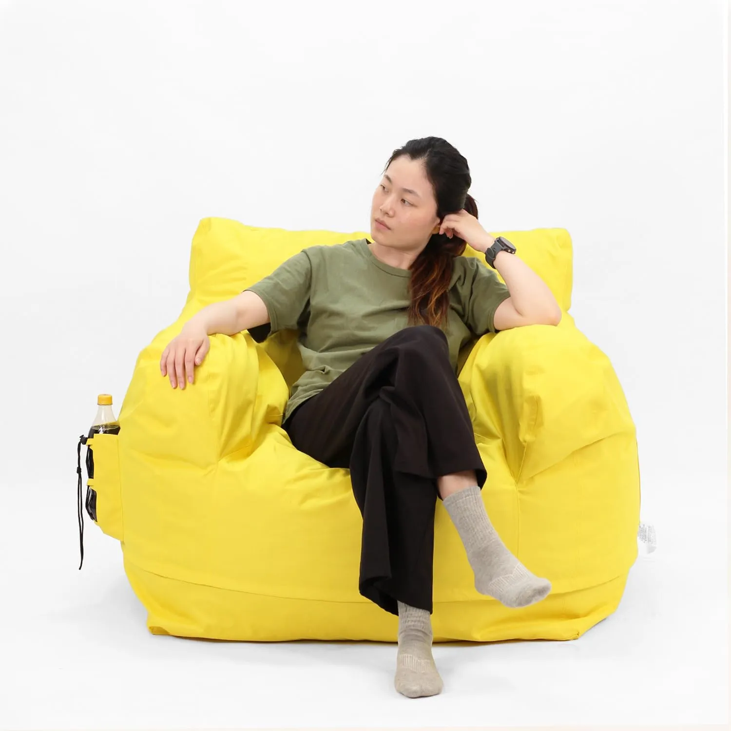 N&V Outdoor Foam Bean Bag Chair, Water-Repellent and Fading-Resistant Patio Floor Sofa, Yellow