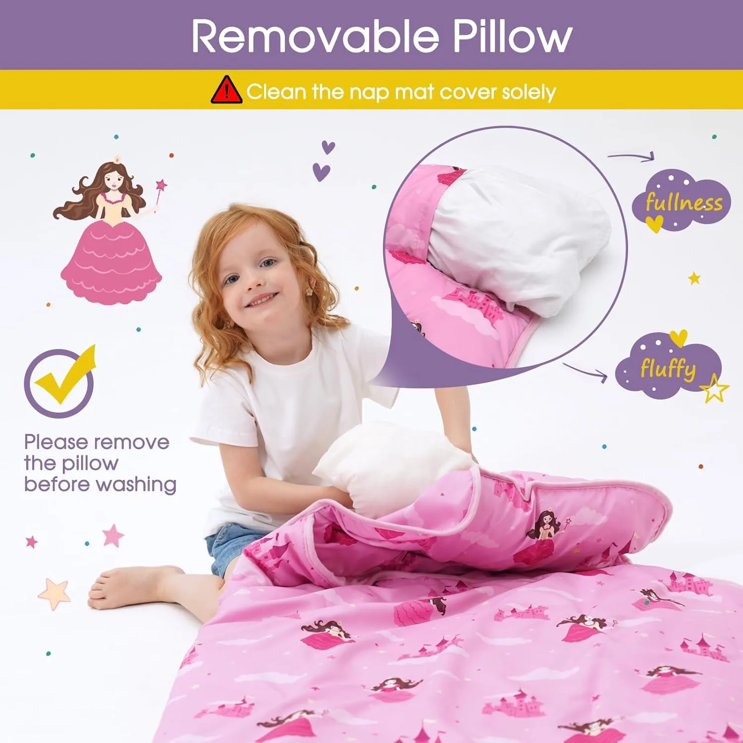 Nap Mat with Pillow Blanket Set: Sleeping Mats for Toddler Kids - Thick Large Roll up Slumber Bag for Daycare Preschool Kindergarten Boys Girls