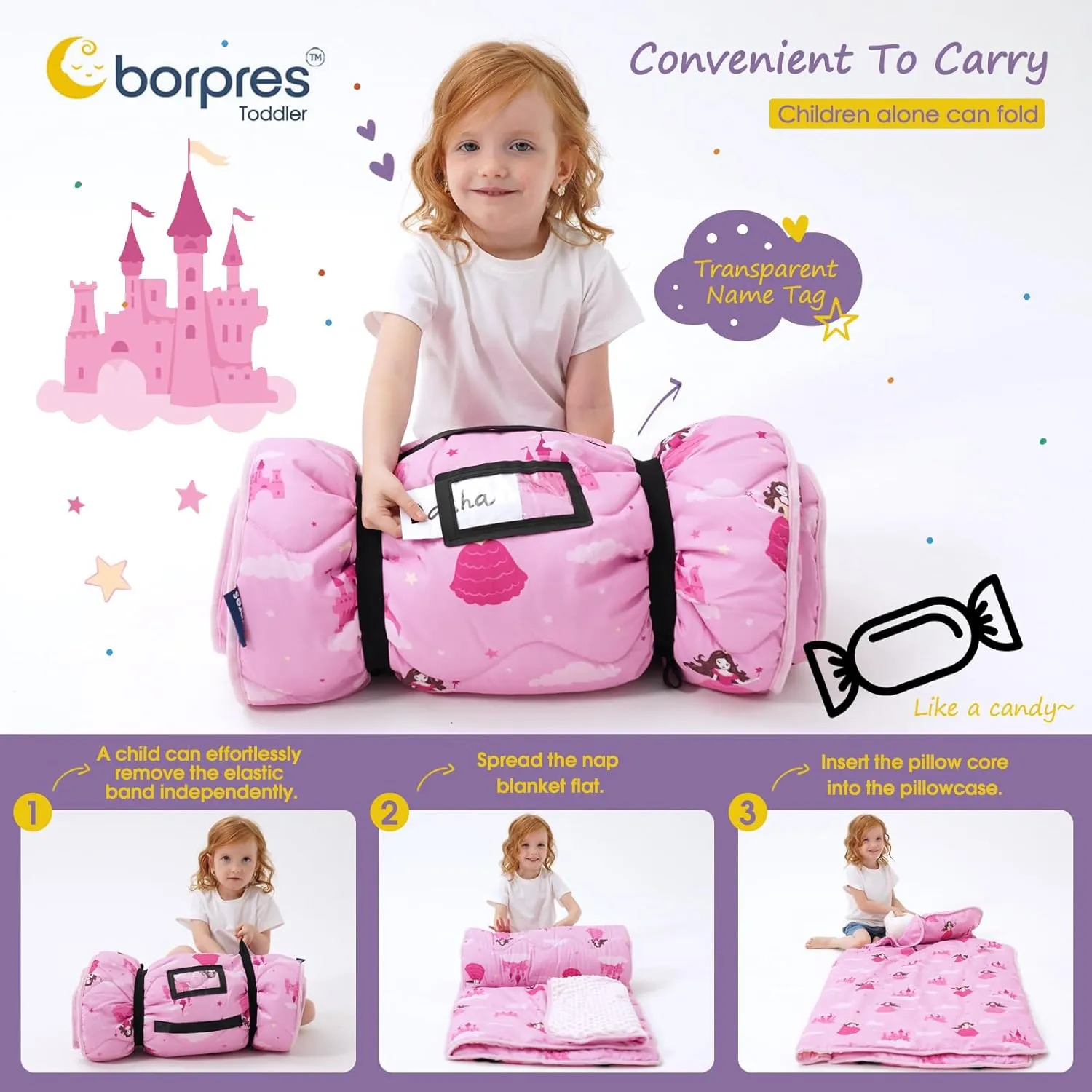 Nap Mat with Pillow Blanket Set: Sleeping Mats for Toddler Kids - Thick Large Roll up Slumber Bag for Daycare Preschool Kindergarten Boys Girls