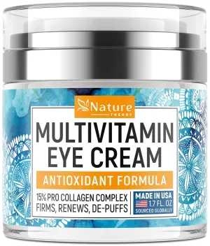 NATURE THEORY Collagen Eye Cream with Caffeine & Hyaluronic Acid - Made in USA - Under Eye Cream Anti Aging Skin Tightening Cream - Anti Aging Cream - Eye Bags Treatment for Women - 1.7oz