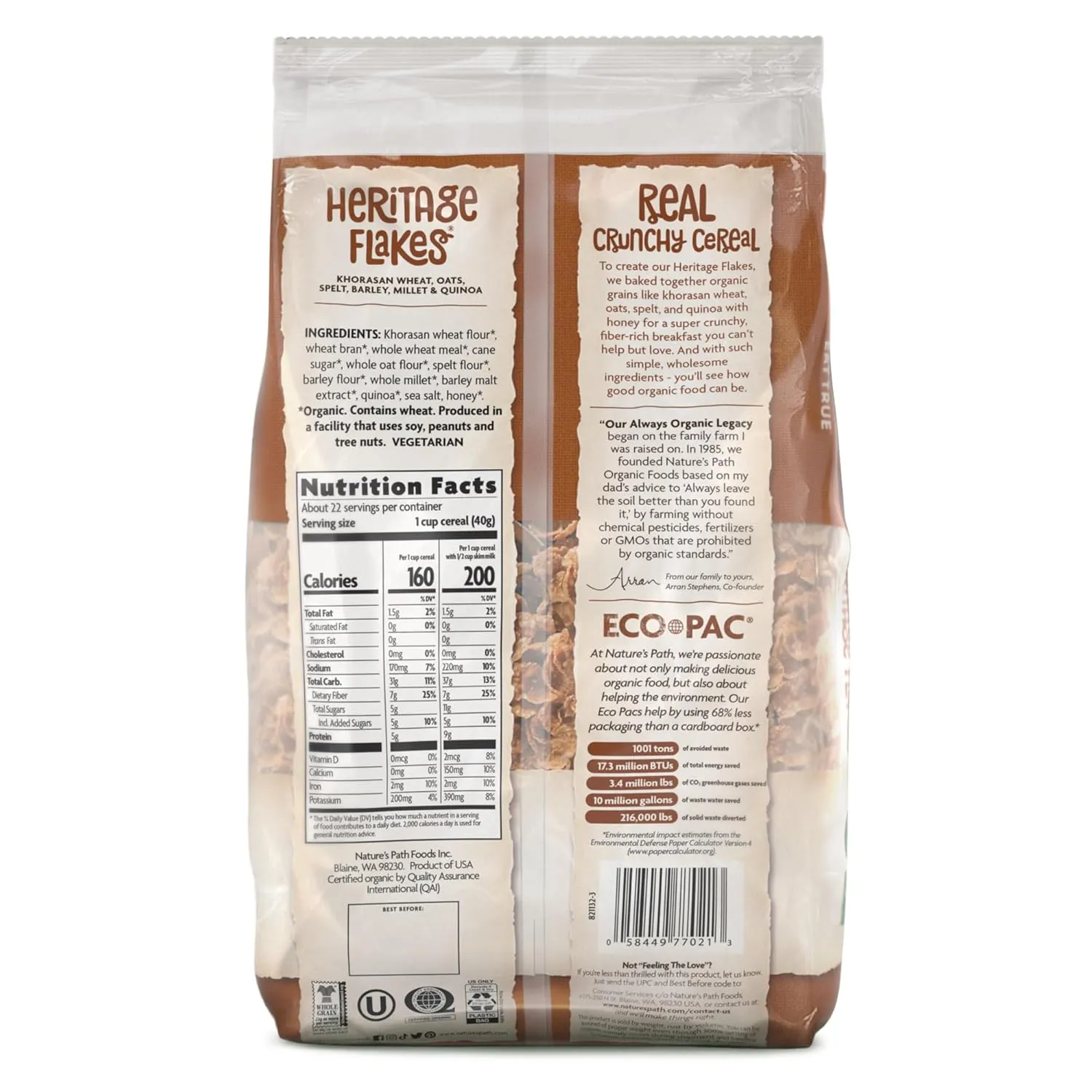 Nature's Path Organic Heritage Flakes® Cereal, 32 oz (Pack of 6), Non-GMO, Earth Friendly Packaging