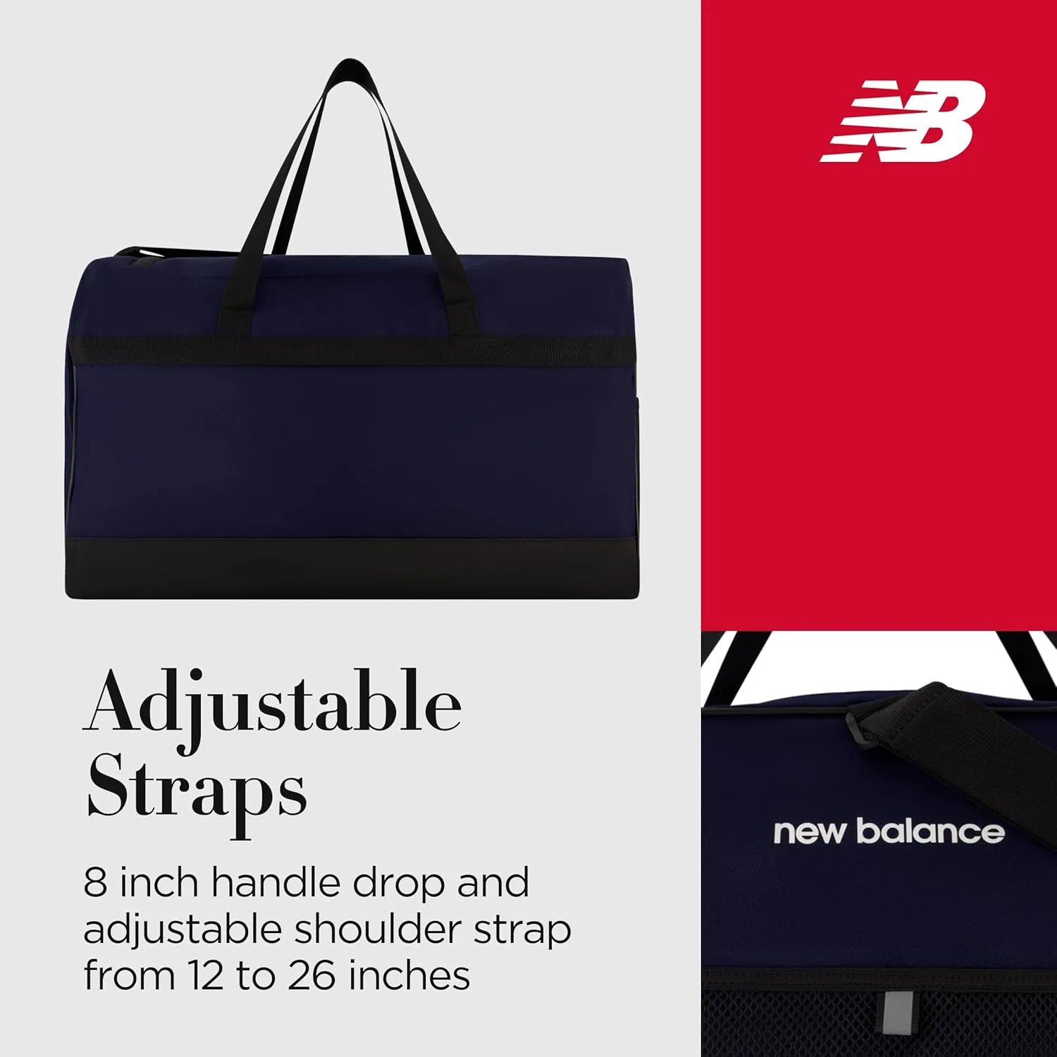 New Balance Duffel Bag, Small Carry On Gym Travel Luggage with Carrier Handles and Adjustable Shoulder Strap