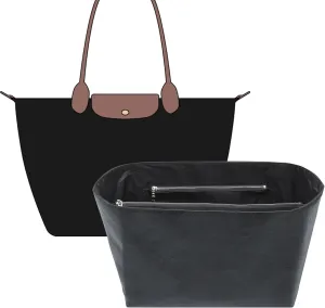 New DupontPaper Purse Organizer Insert Compatible with Longchamp Le Pliage Large Tote Handbag Insert (Full Black, Large)