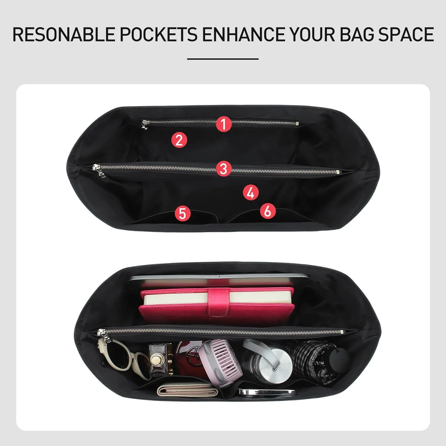 New DupontPaper Purse Organizer Insert Compatible with Longchamp Le Pliage Large Tote Handbag Insert (Full Black, Large)