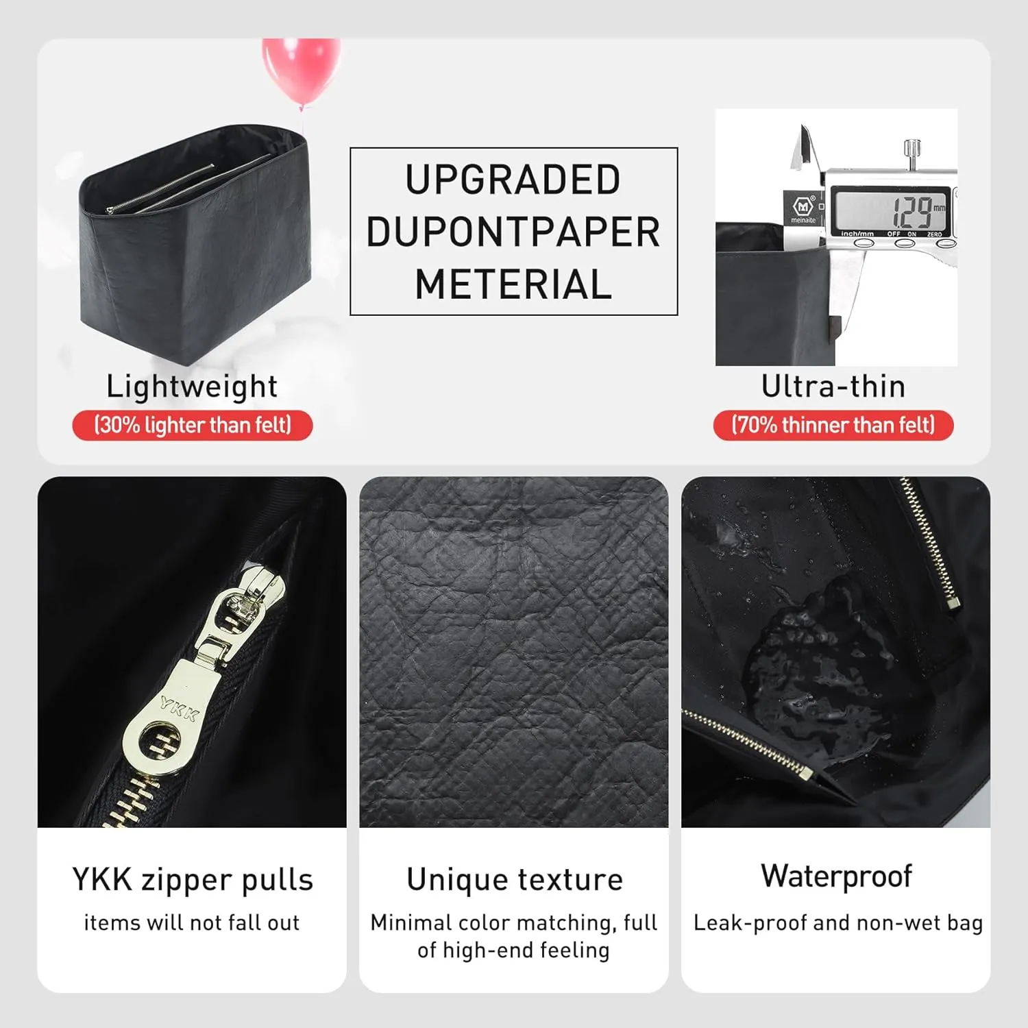 New DupontPaper Purse Organizer Insert Compatible with Longchamp Le Pliage Large Tote Handbag Insert (Full Black, Large)