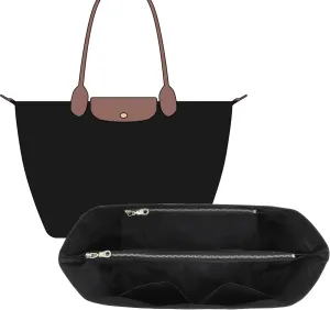 New DupontPaper Purse Organizer Insert Compatible with Longchamp Le Pliage Medium Tote Handbag Insert (Full Black, Small)