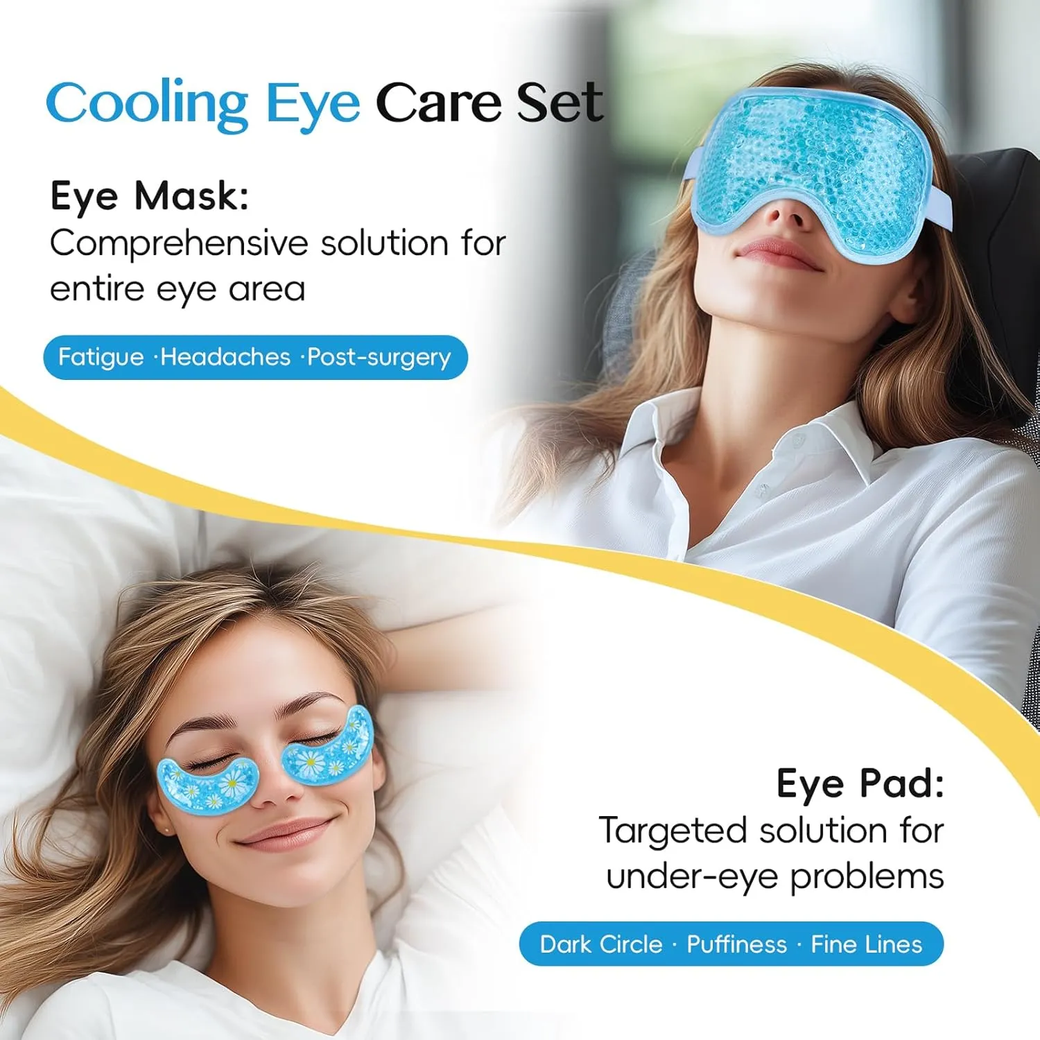 NEWGO Cooling Eye Mask Gel Under Eye Pads Set for Dark Circles, Under Eye Bags, Puffy Eyes, Migraines, Dry Eyes, Post-Surgery, Gifts for Women