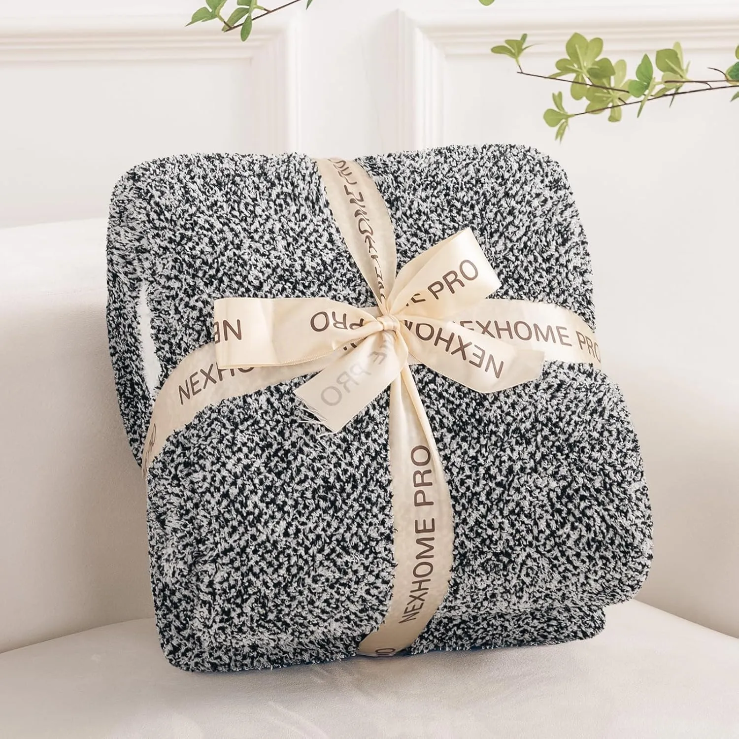 NEXHOME PRO Soft Throw Blankets for Couch, Reversible Warm Blankets Cozy Knit Blanket for Women, Fuzzy Plush Lightweight Throws for Sofa, Bed, Picnic, Black 50 x 60 inches