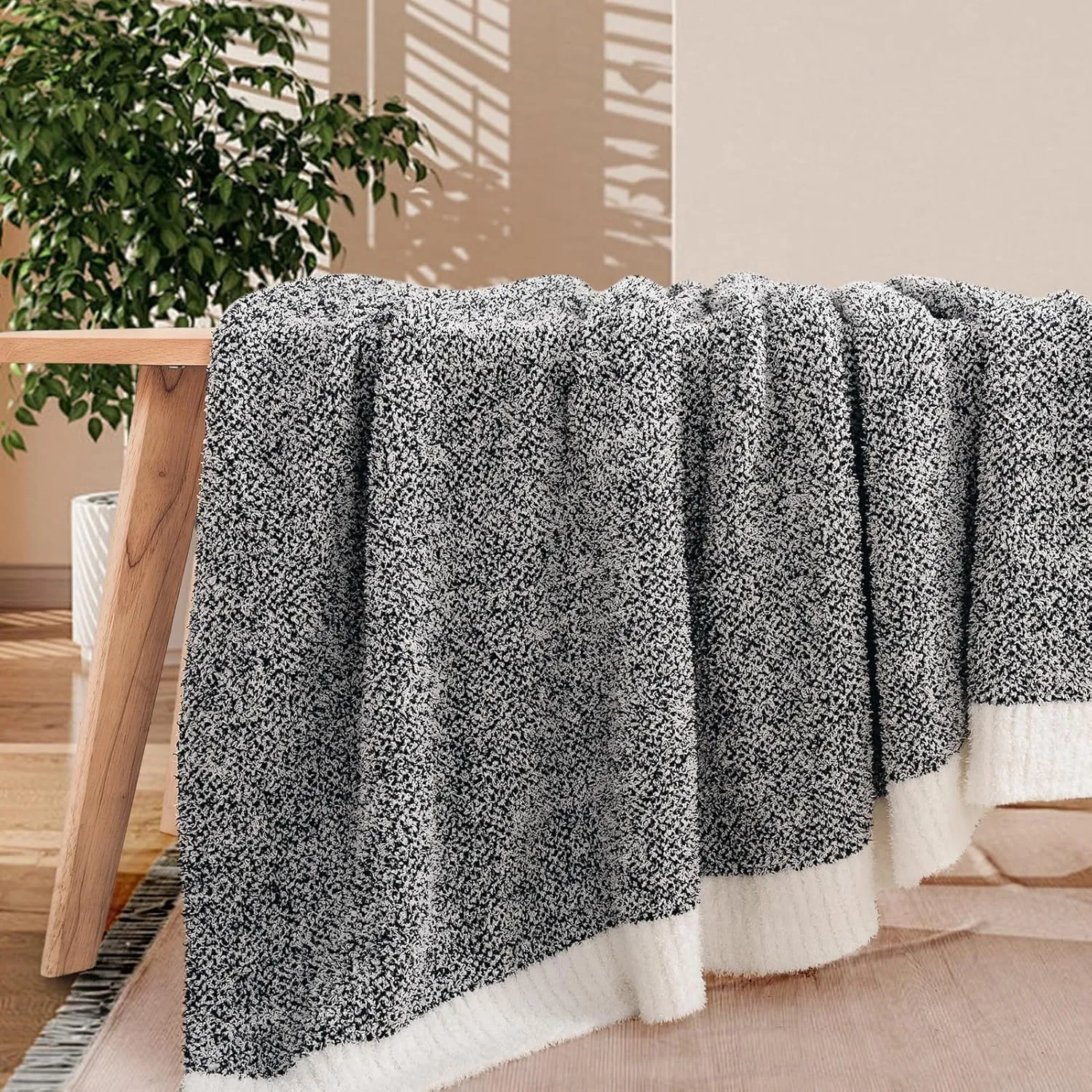 NEXHOME PRO Soft Throw Blankets for Couch, Reversible Warm Blankets Cozy Knit Blanket for Women, Fuzzy Plush Lightweight Throws for Sofa, Bed, Picnic, Black 50 x 60 inches