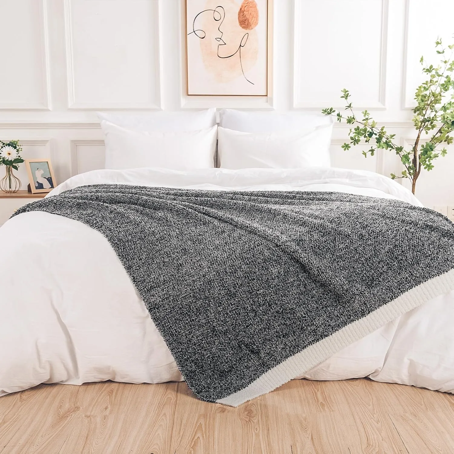 NEXHOME PRO Soft Throw Blankets for Couch, Reversible Warm Blankets Cozy Knit Blanket for Women, Fuzzy Plush Lightweight Throws for Sofa, Bed, Picnic, Black 50 x 60 inches