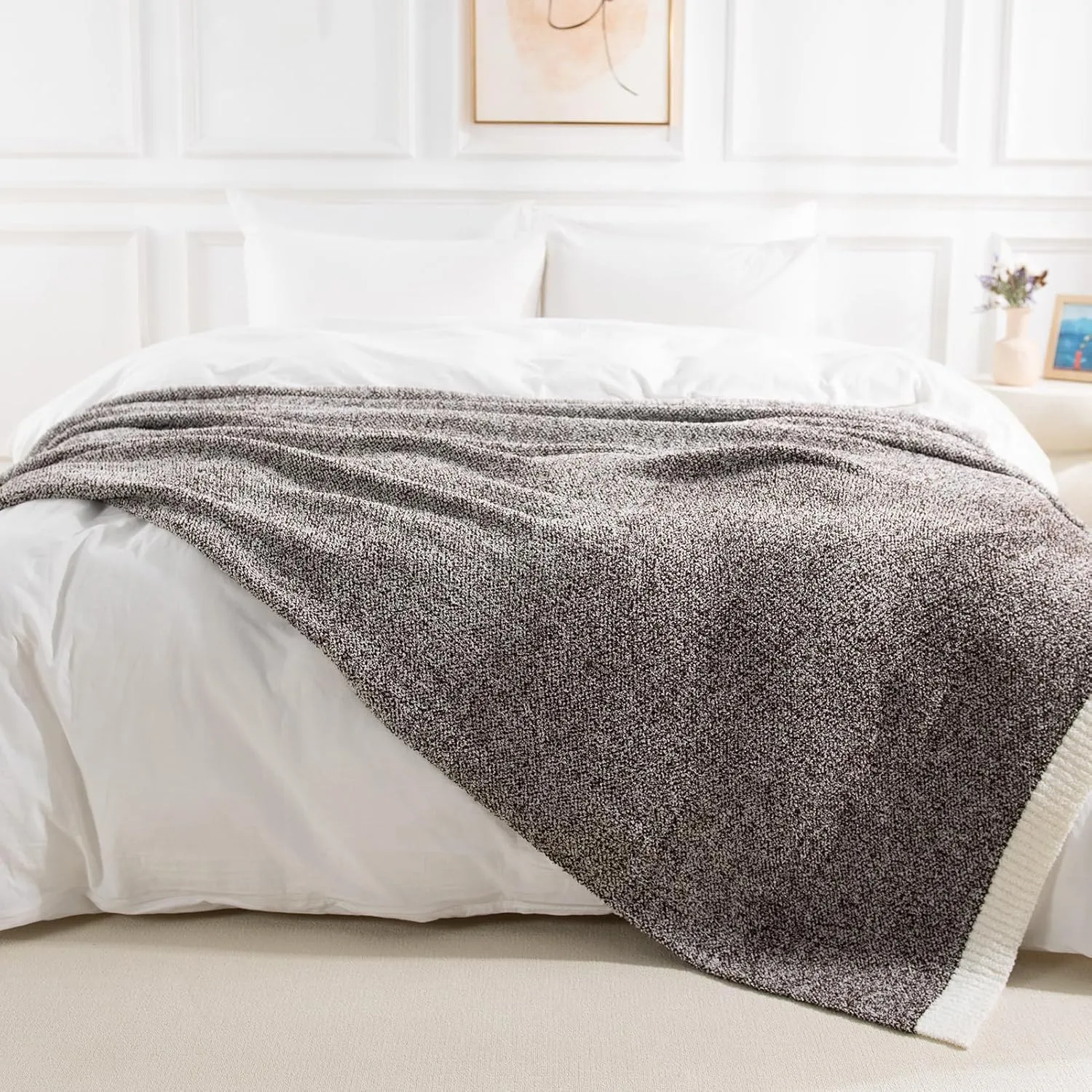 NEXHOME PRO Soft Throw Blankets for Couch, Reversible Warm Blankets Cozy Knit Blanket for Women, Fuzzy Plush Lightweight Throws for Sofa, Bed, Picnic, Coffee Brown, 50 x 60 inches
