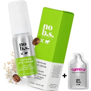 No Bad Stuff - Caffeine Eye Cream with Pure Hyaluronic Acid & Plant Based Squalane Oil, Under Eye Cream for Dark Circles & Puffiness, Gluten Free, Vegan, Travel Size, 0.5 FL Oz