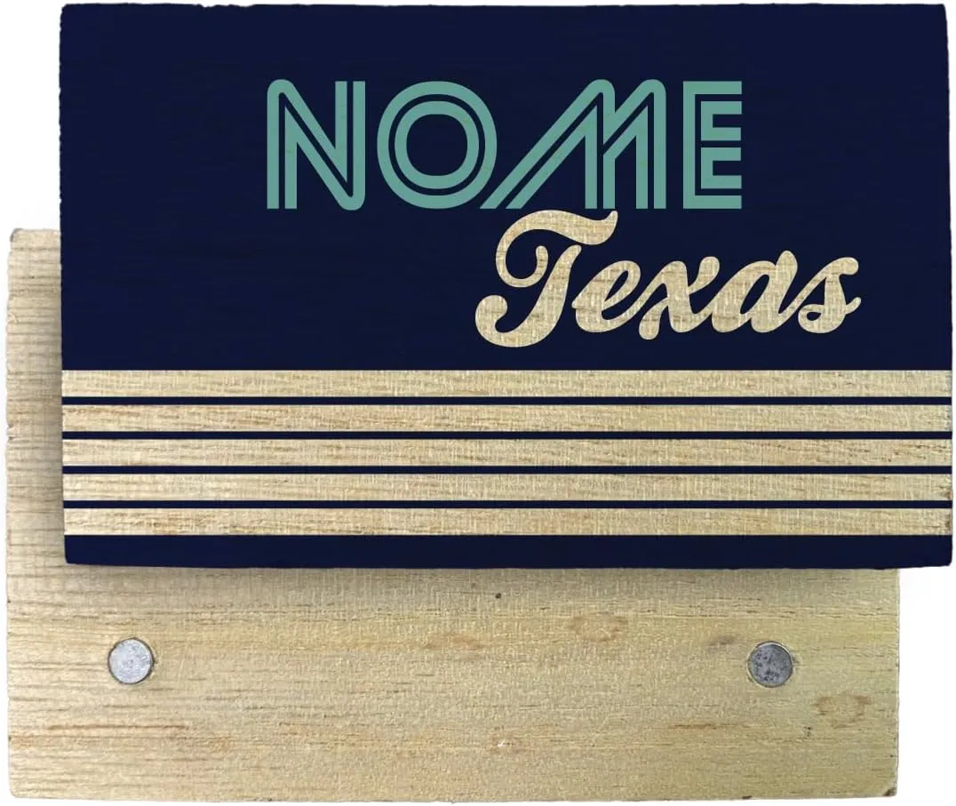 Nome Texas Souvenir Wooden 2" x 3" Fridge Magnet Retro Design 4 Pack