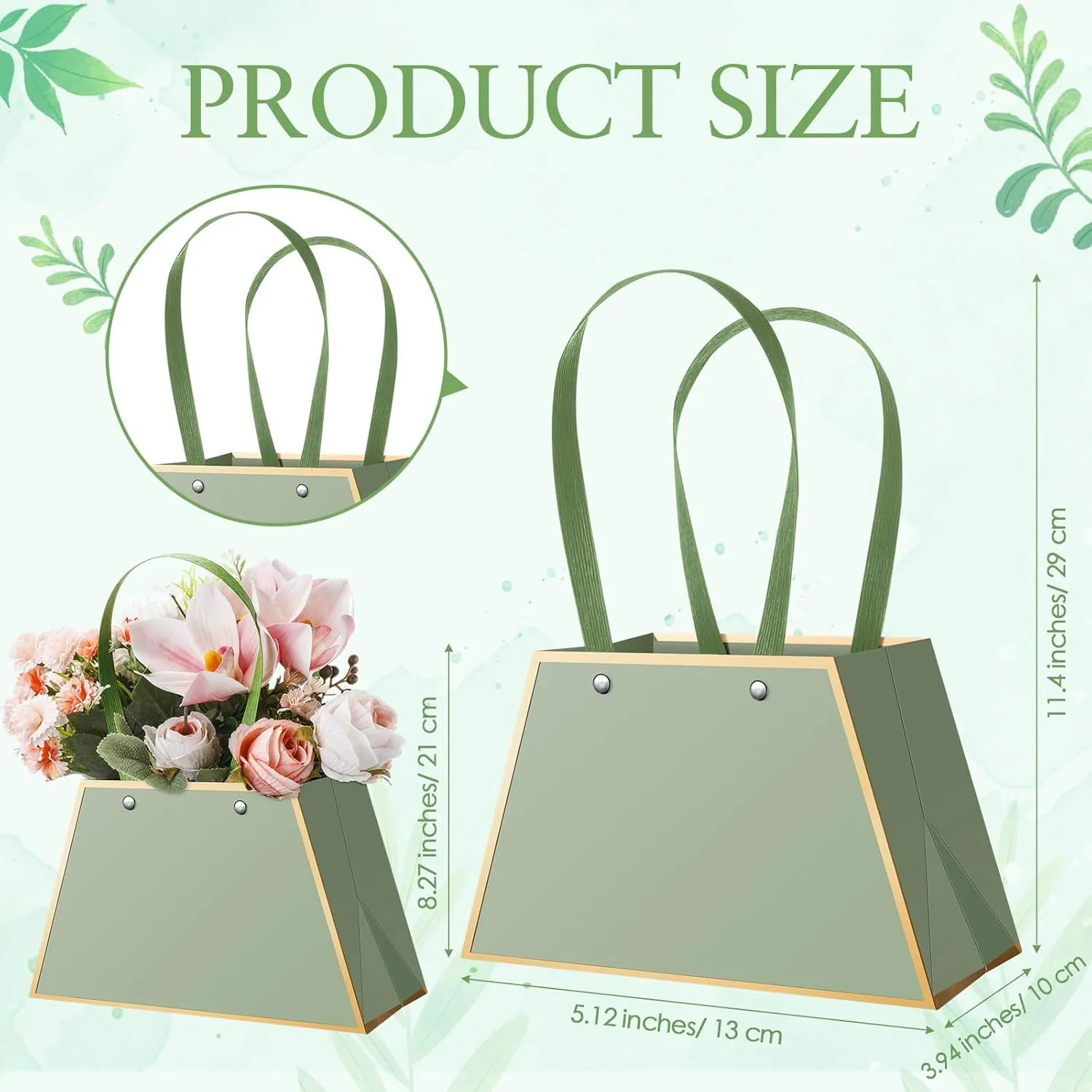 Noveread 24 Pcs Mothers Day Floral Bouquet Bags Bulk Wedding Portable Flower Wrapping Paper Gift Boxes for Arrangement with Handle Waterproof Florist Supplies for Mothers Women Anniversary(Sage Green)