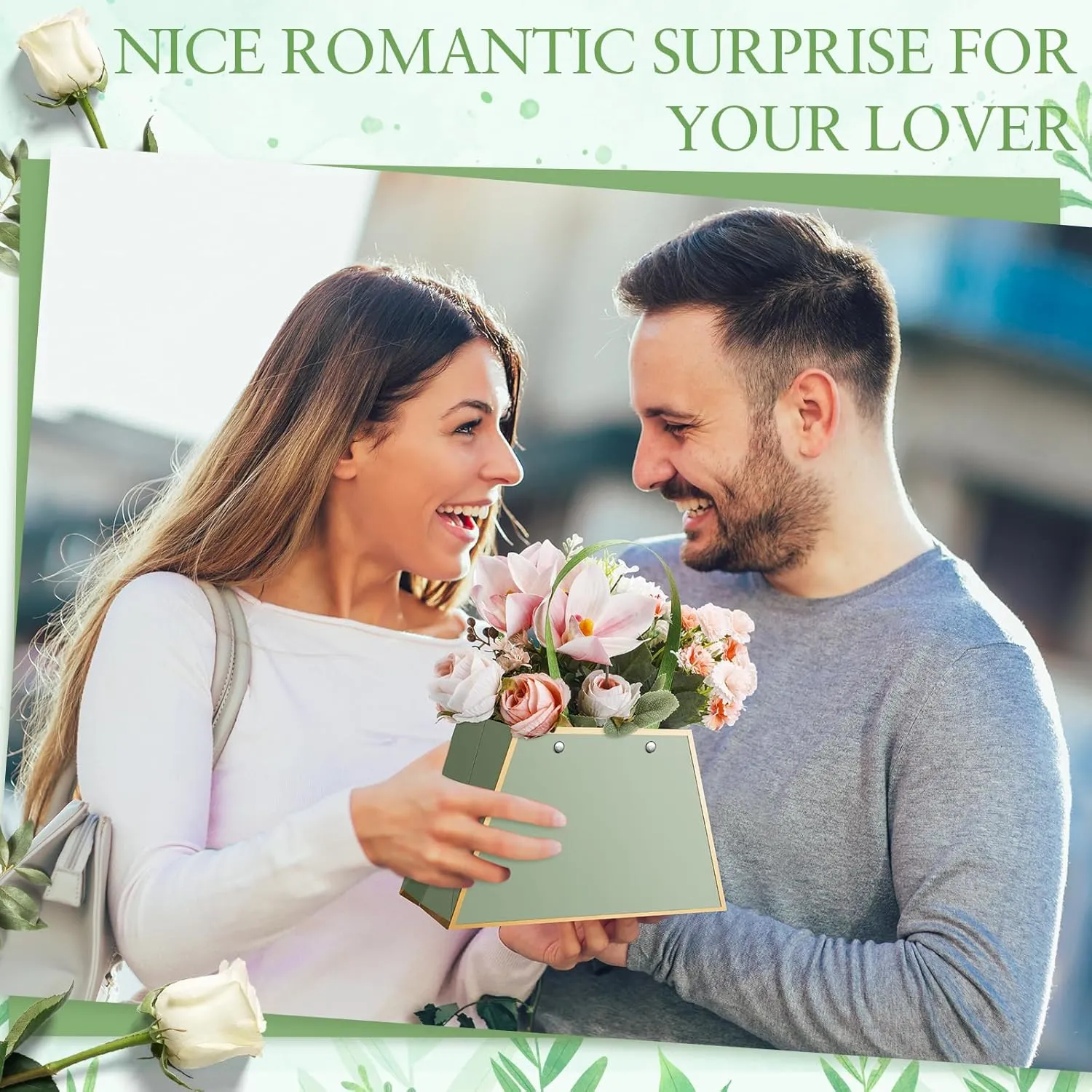 Noveread 24 Pcs Mothers Day Floral Bouquet Bags Bulk Wedding Portable Flower Wrapping Paper Gift Boxes for Arrangement with Handle Waterproof Florist Supplies for Mothers Women Anniversary(Sage Green)