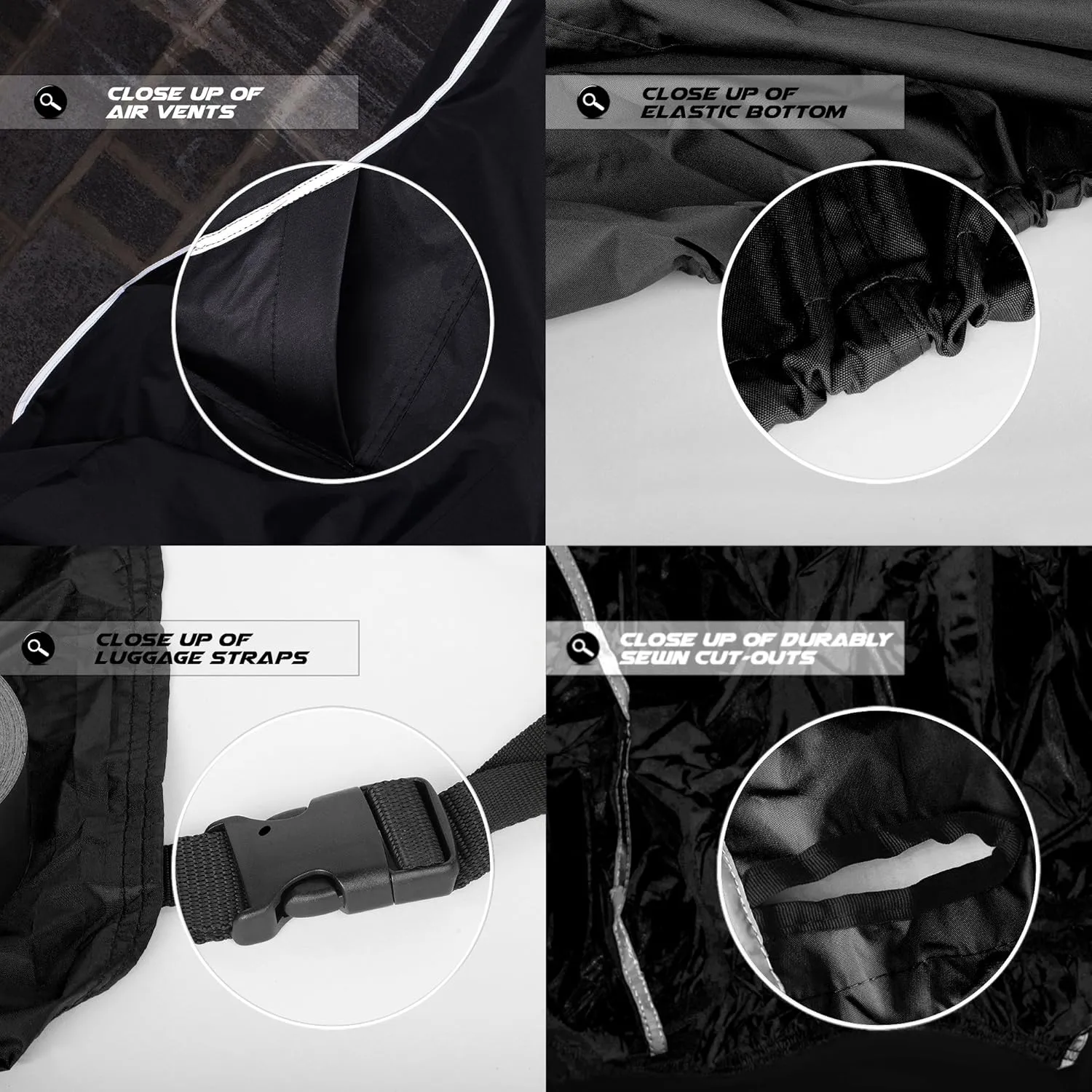 Nuzari Heavy Duty Motorcycle Cover - Motorcycle Covers Waterproof Outdoor Storage - Motorcycle Cover Waterproof Outdoor - Dirt Bike Covers (Black, XX-Large)