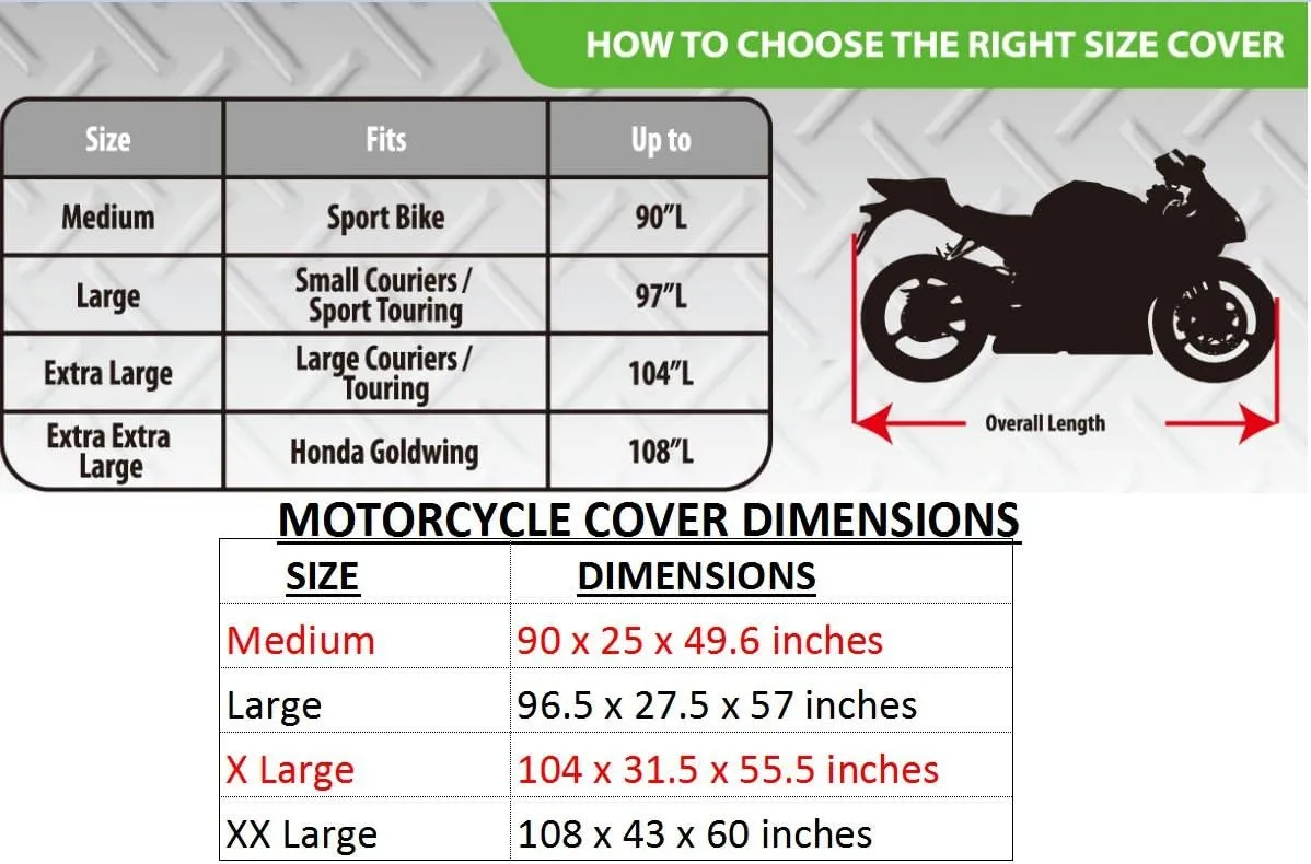 Nuzari Heavy Duty Motorcycle Cover - Motorcycle Covers Waterproof Outdoor Storage - Motorcycle Cover Waterproof Outdoor - Dirt Bike Covers (Black, XX-Large)