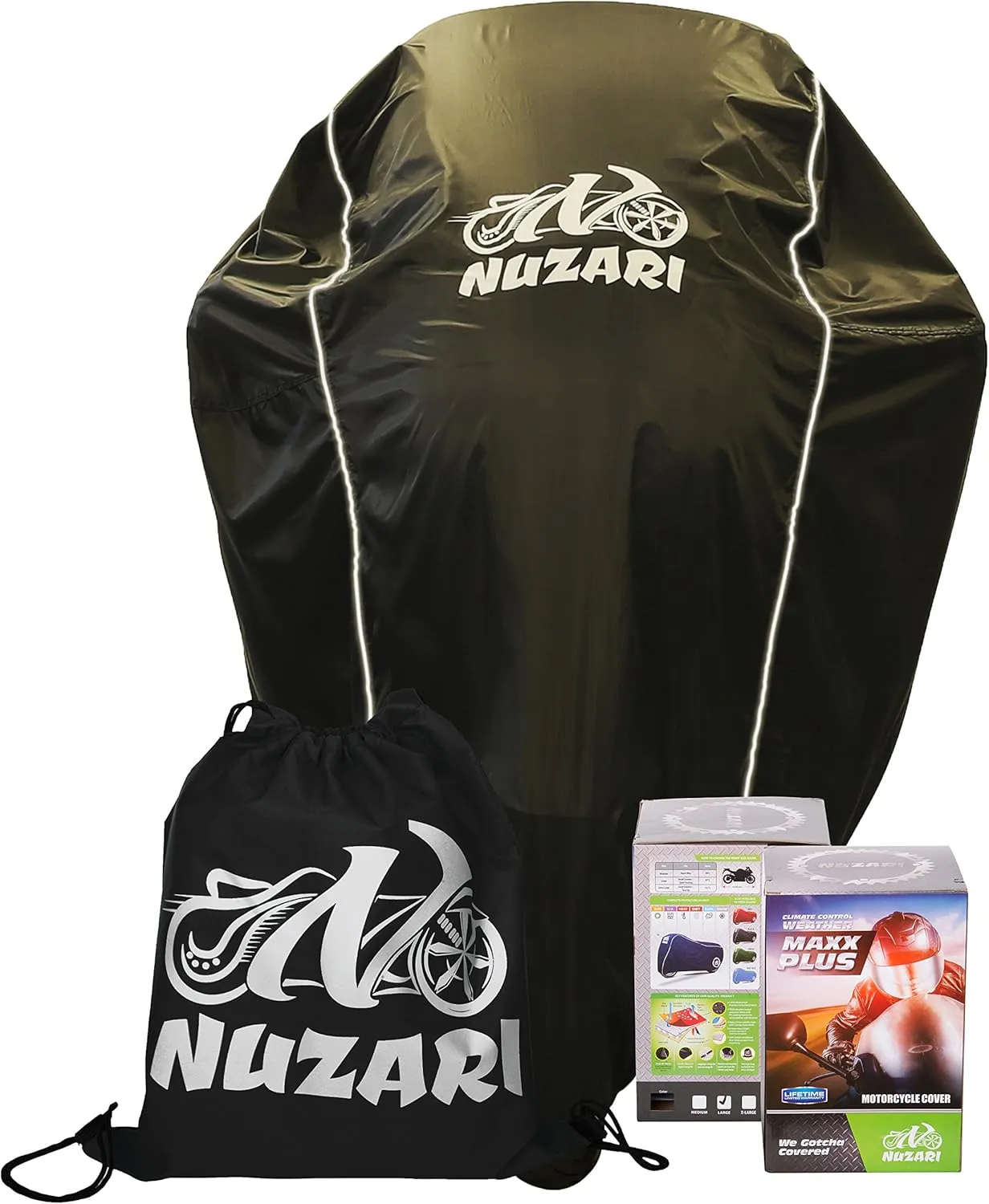 Nuzari Heavy Duty Motorcycle Cover - Motorcycle Covers Waterproof Outdoor Storage - Motorcycle Cover Waterproof Outdoor - Dirt Bike Covers (Black, XX-Large)
