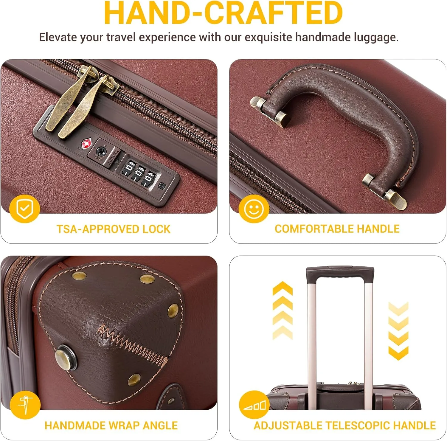NZBZ Vintage Luggage Sets of 2, Vintage Suitcase Set for Women and Men, Cute Retro Luggage Sets Vintage Handmade Zipper Retro Trunk Luggage (Caramel Brown, 14inch & 28inch)