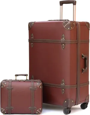 NZBZ Vintage Luggage Sets of 2, Vintage Suitcase Set for Women and Men, Cute Retro Luggage Sets Vintage Handmade Zipper Retro Trunk Luggage (Caramel Brown, 14inch & 28inch)