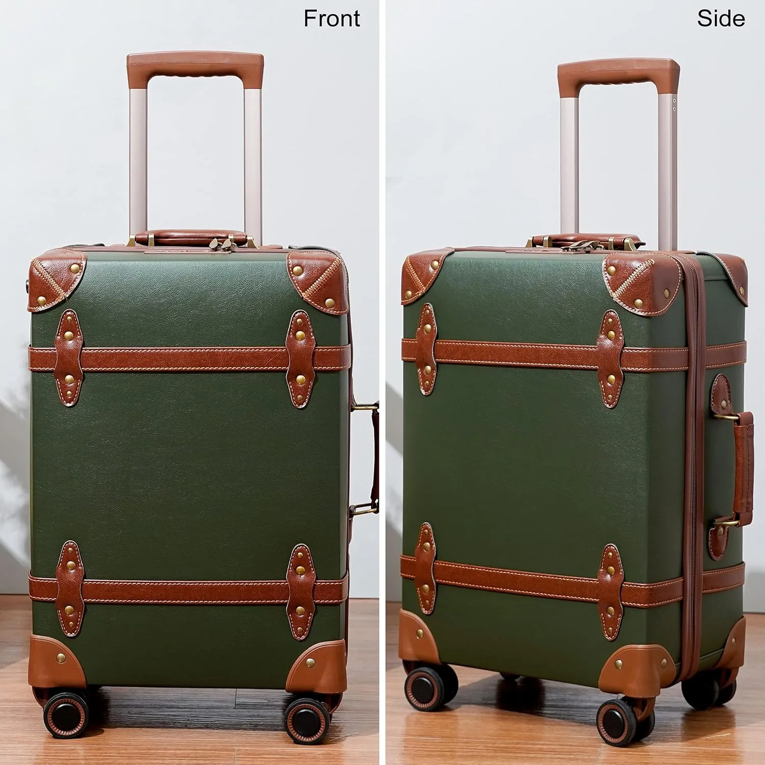 NZBZ Vintage Luggage Sets of 2, Vintage Suitcase Set for Women and Men, Cute Retro Luggage Sets Vintage Handmade Zipper Retro Trunk Luggage (Green, 14inch & 28inch)