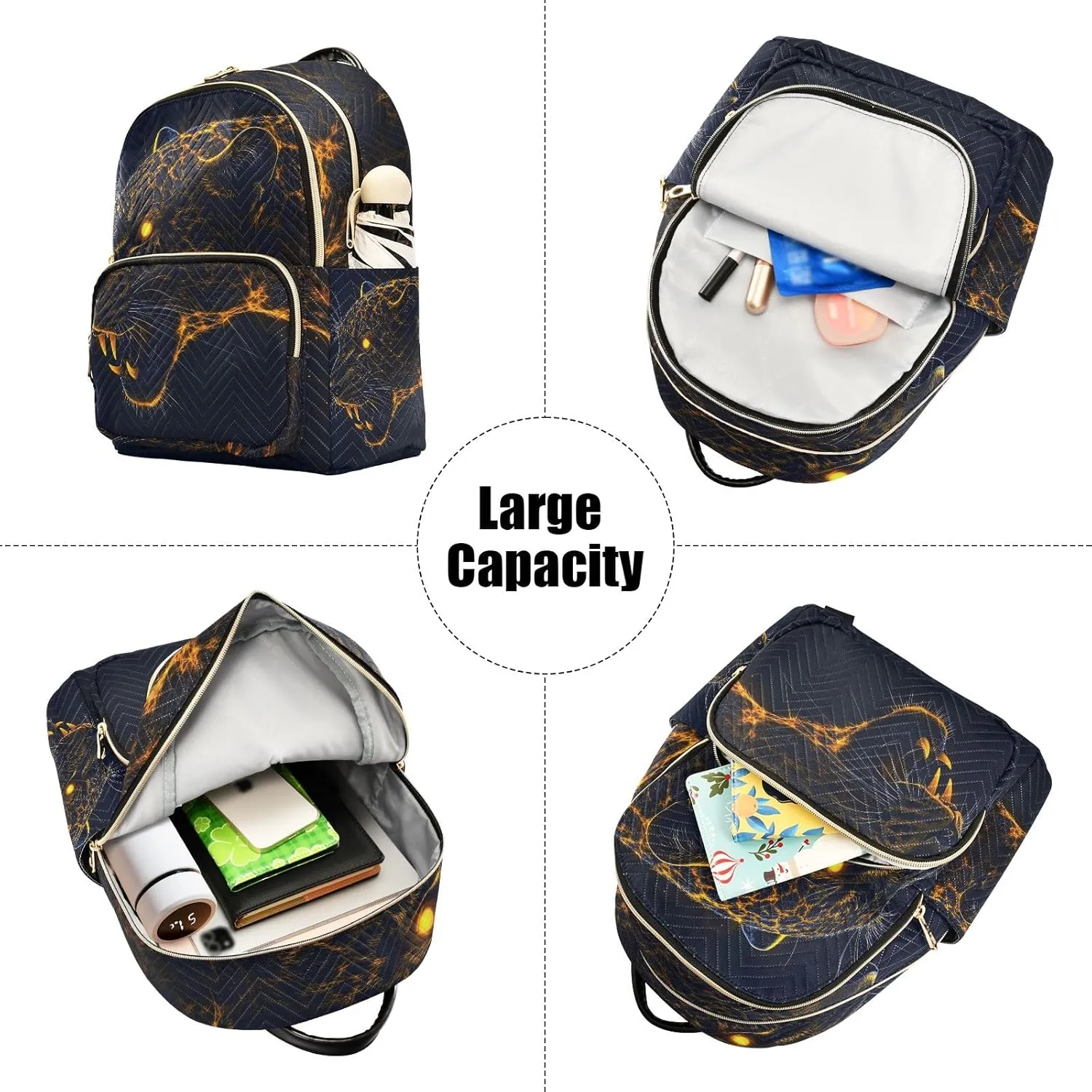 ODAWA Leopard Dark Navy Purse Backpack Small Quilted Backpack Purse for Women