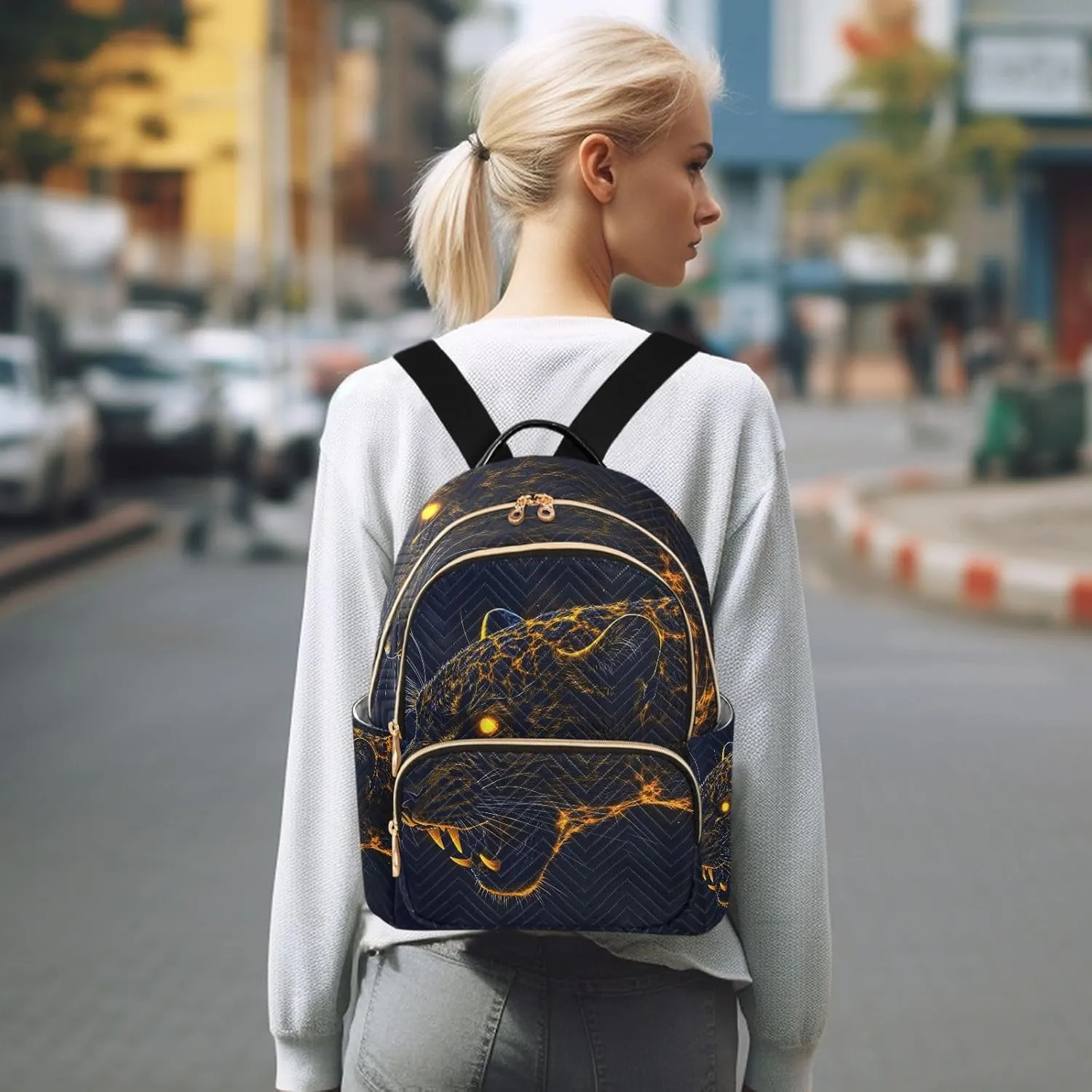 ODAWA Leopard Dark Navy Purse Backpack Small Quilted Backpack Purse for Women