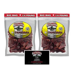 Old Trapper Teriyaki Beef Jerky Gift Set, Traditional Style Real Wood Smoked Beef Jerky, Made from 100% Top Round Steaks, Pack of 2, 4 oz. Resealable Bags With Bonus Old Trapper Magnet by Lyza's Sweets & Treats
