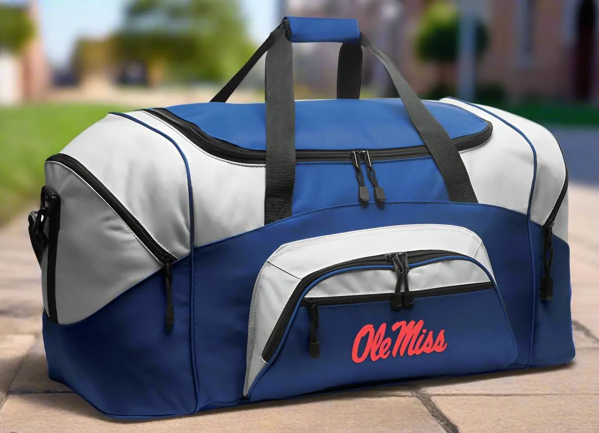 Ole Miss Duffel Bag LARGE University of Mississippi Suitcase or Gym Bag for Men Ladies Him or Her! (Royal)