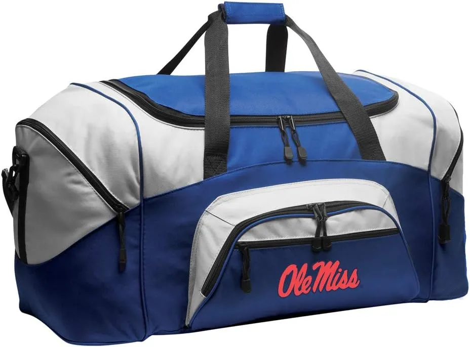 Ole Miss Duffel Bag LARGE University of Mississippi Suitcase or Gym Bag for Men Ladies Him or Her! (Royal)