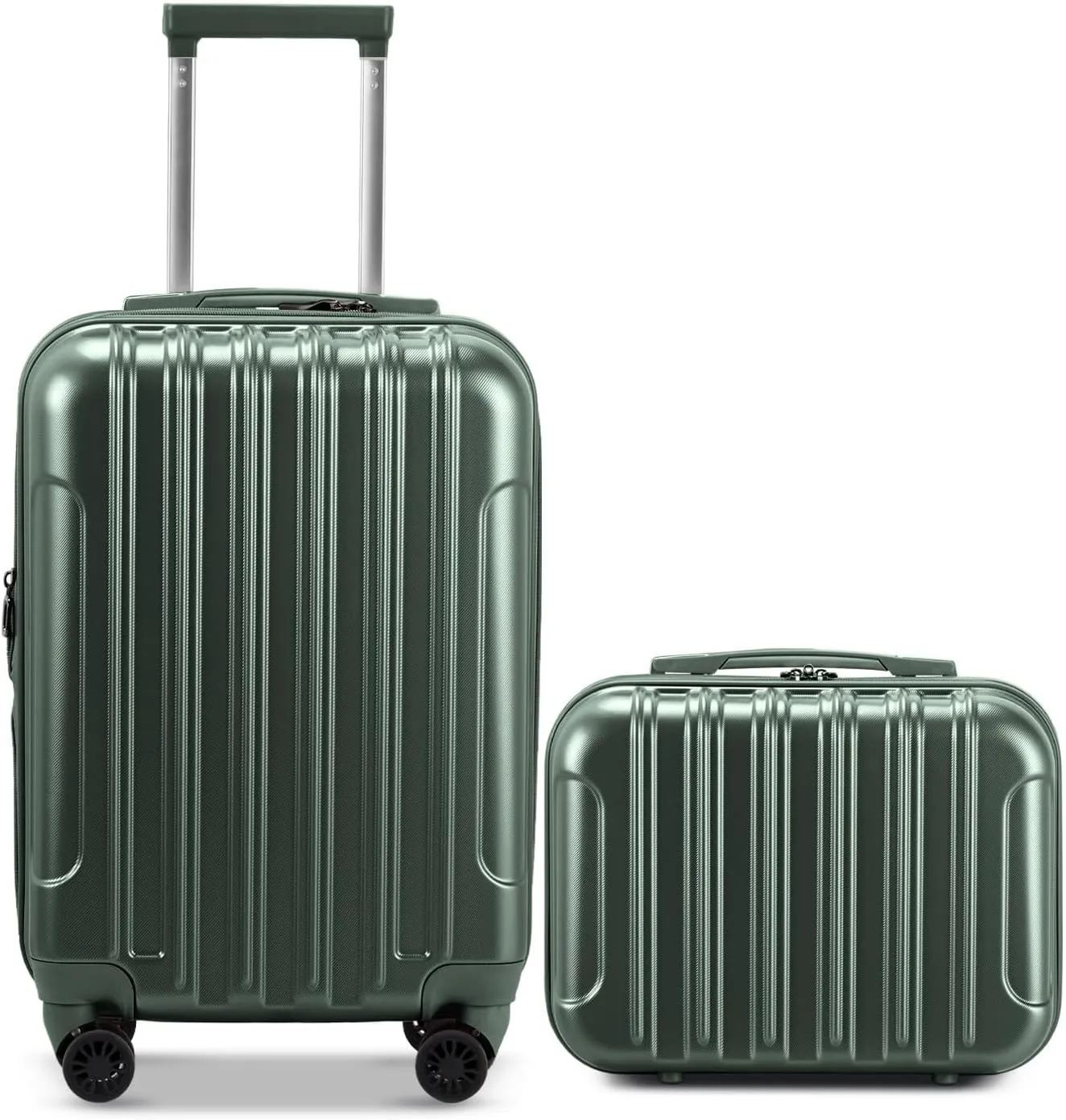 OmySalon Luggage Sets 2 Pieces Airline Approved, 14'' Carry-On Suitcase & 20'' PC ABS Hardshell Luggage w/ 360° Spinner Silent Wheels, TSA Lock, Expandable Lightweight Suitcase Sets (Dark Green)