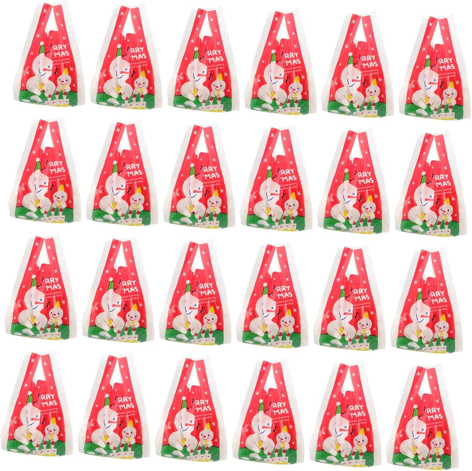 ORFOFE 50pcs Xmas Snowman Present Bags Christmas Plastic Wrapping Bags for Candy Creative Snowman Design for Holiday Parties Decorations