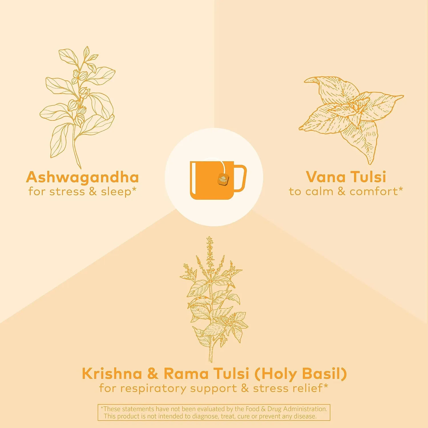 ORGANIC INDIA Calming Tulsi Ashwagandha Tea - Organic Tea Bags, Holy Basil Tea, Vegan, USDA Certified Organic, Non-GMO, Caffeine Free Tea - 18 Infusion Bags, 6 Pack