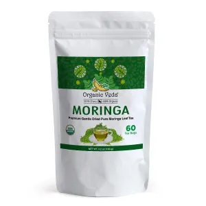 Organic Veda Moringa Tea Bags - 100% Pure Organically Grown Original Green Leaves Moringa Powder Rich in Vitamins, Amino Acids, Antioxidants - Vegan, Fair Trade, Non-GMO, Caffiene Free - 60 Tea Bags